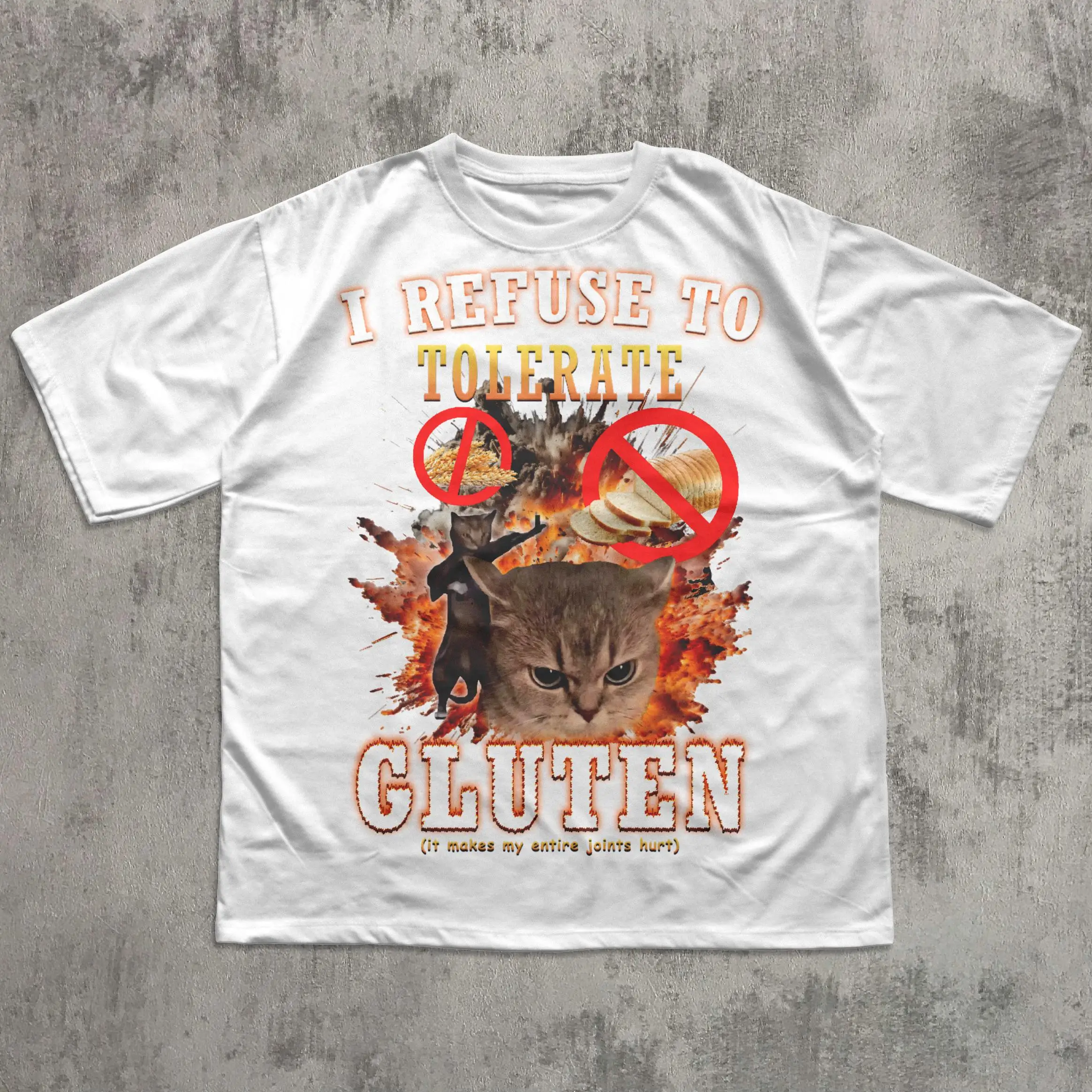 I Refuse to Tolerate Gluten Funny Cat Meme Tee Shirt Gift for Woman and Man Cats Lover Gift Cringe Shirts Oddly Specific T-shirt