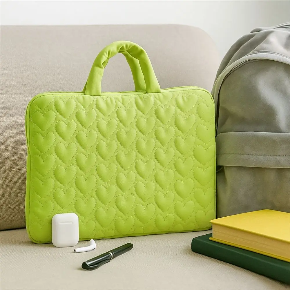 Soft Portable Laptop Bag Solid Color Heart Pattern Laptop Sleeve Comfortable with Handle Tablet Case College