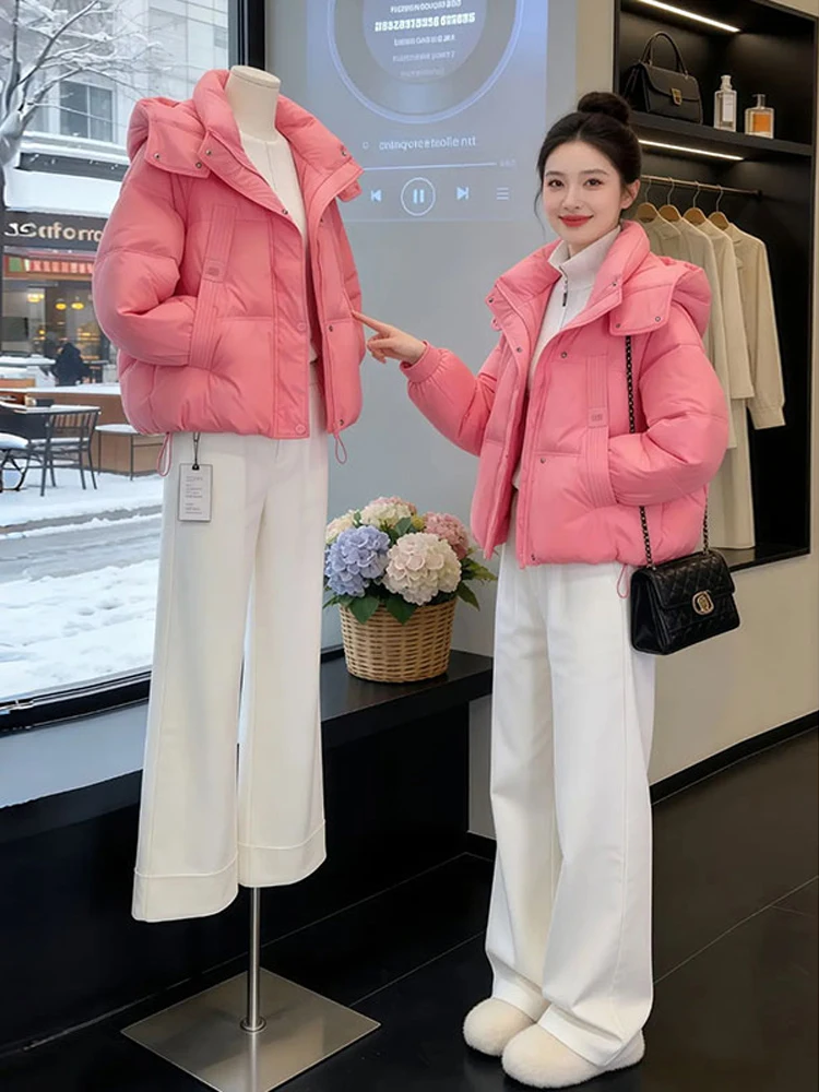 

Модная женская утепленная куртка-пуховик конфетных цветов из хлопка, в корейском стиле, на молнии, с длинными рукавами