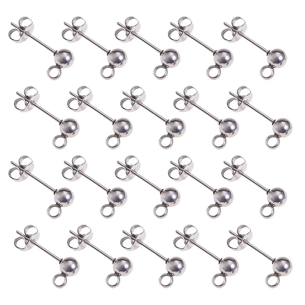 

100Pcs DIY Ear Jewelry Stainless Steel Round Ball Ear Studs Creative Earring Making Accessories for Unique Fashionable Earrings