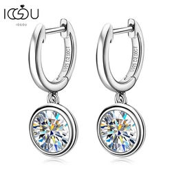 IOGOU 1ct 2ct Real Round Moissanite Hoop Drop Earrings for Women Dangle Huggie Earrings Silver 925 2023 Original Trend Jewelry