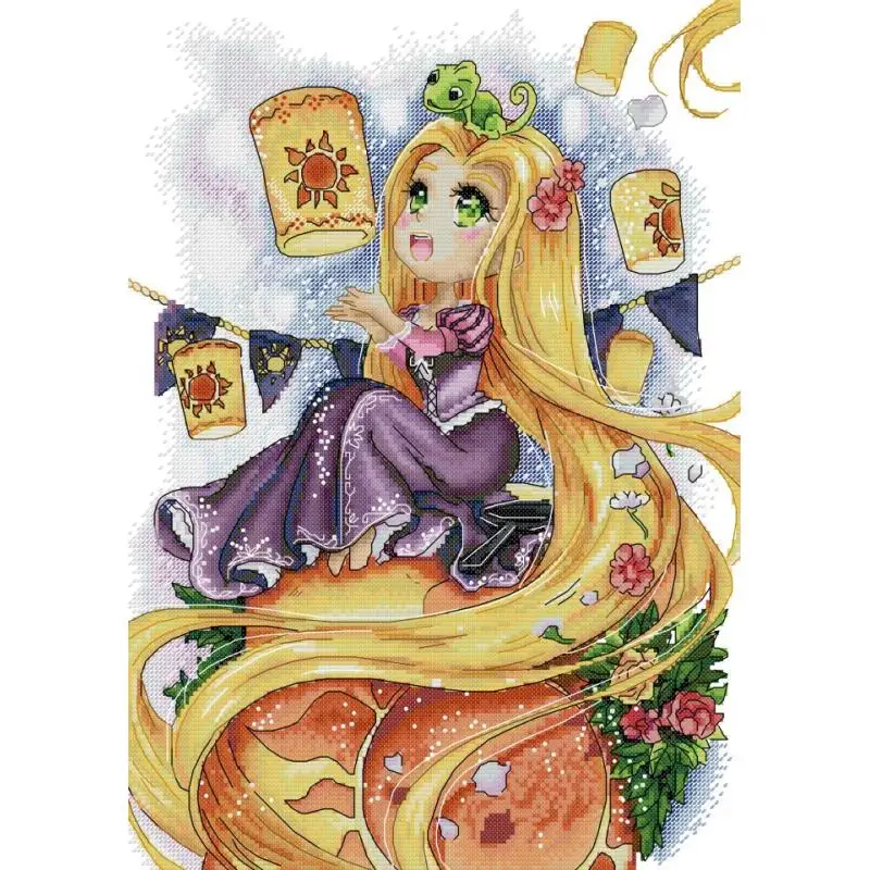 

Rapunzel Cartoon Anime Character Patterns Cross Stitch Kit DIY Handmade Needlework 14 16ct 11ct White Printed Canvas Embroidery