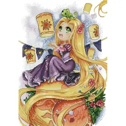 Rapunzel Cartoon Anime Character Patterns Cross Stitch Kit DIY Handmade Needlework 14 16ct 11ct White Printed Canvas Embroidery