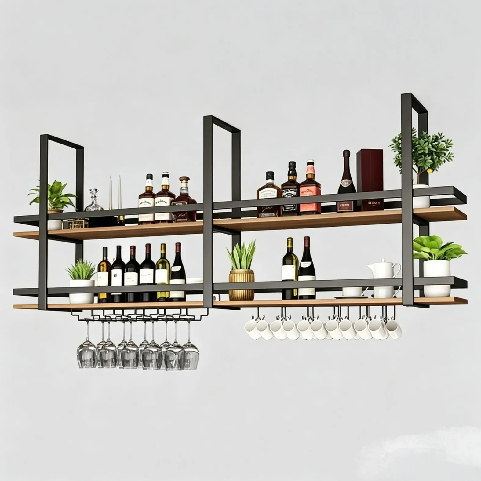Simple decorative hanger wrought iron ceiling shelf  laminate frame flower bar cabinet wine rack