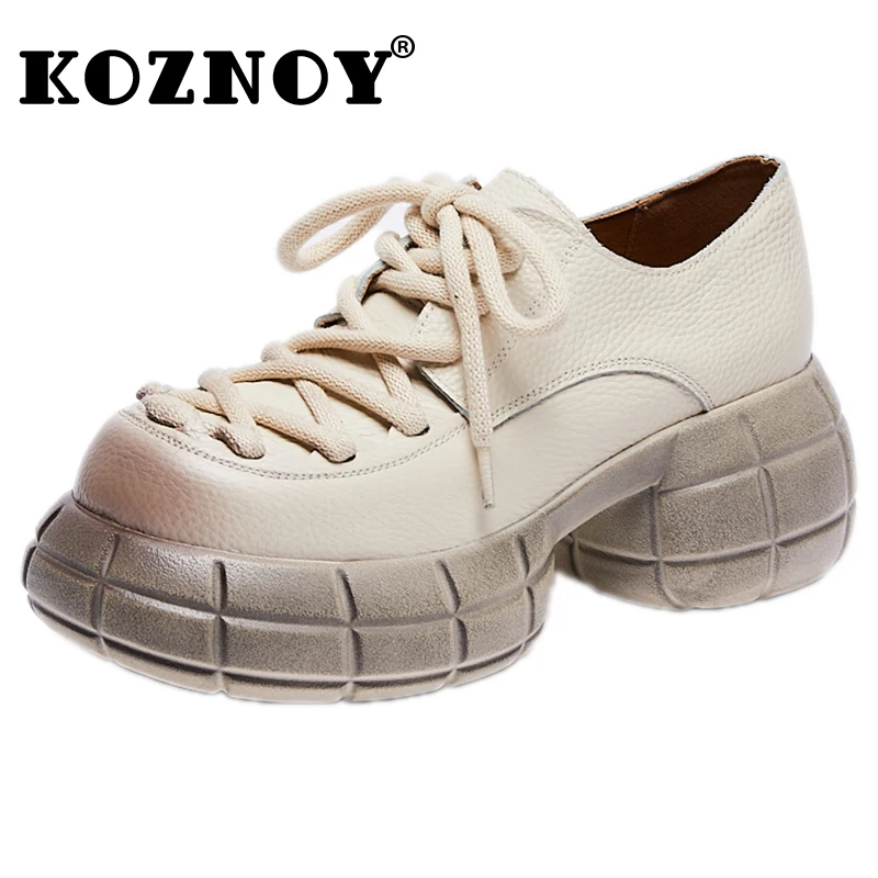 Koznoy 6cm botki z naturalnego buty do kostki ze skóry naturalnej jesienna wiosna wygodne mieszkania damskie mokasyny Mary Jane buty na koturnie na