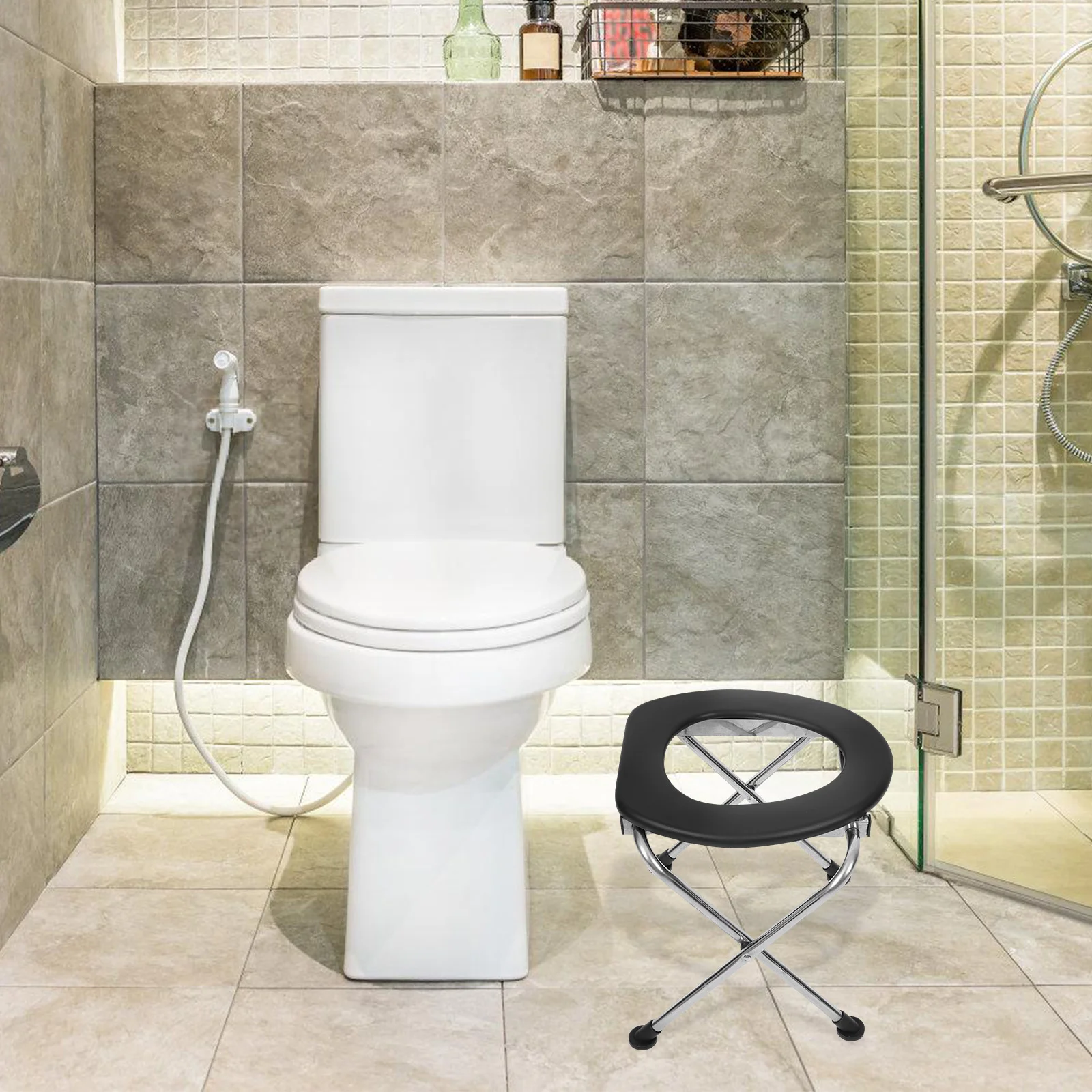 

Elderly Toilet Chair Folding Portable Toilet Seat Sturdy Bathroom Stool Non-Slip Pregnant Woman Bedside Commode