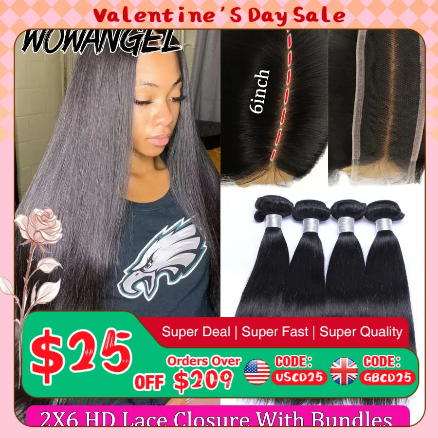 

Wow Angel 2x6 HD кружевная застежка с пучками человеческих волос с глубоким пробором из расплавленной кожи 30 32 дюйма бразильские прямые волосы для наращивания