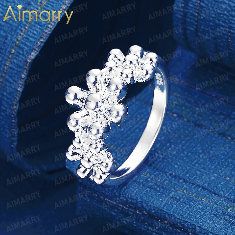 925 Sterling Silver 7-10# Three-dimensional Pearl Flower Ring High-quality Fashion Jewelry for Women's Parties and Banquets