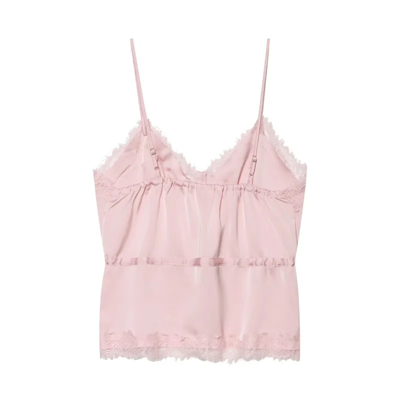 Guobioziy Women's Top 2026 New Style Lace Trimmed Drawstring Satin Skinny Camisole Adjustable Straps Delicate Vibe