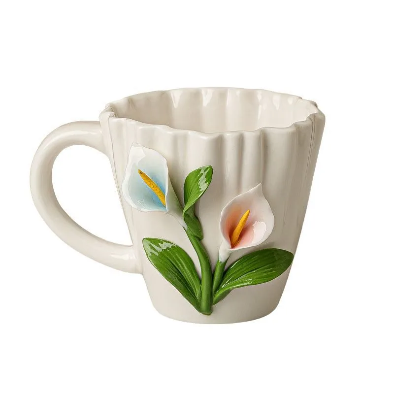 

Креативная керамическая кофейная чашка с изображением лилии, трехмерная рельефная чашка для пары, чашка для послеобеденного чая с цветком, домашняя кружка для молока, новинка