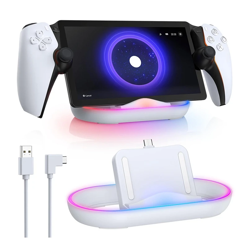 Charging Dock Station For Playstation Portal, Charger Stand For PS5 Portal With RGB Light And USB C Charging Cable Durable