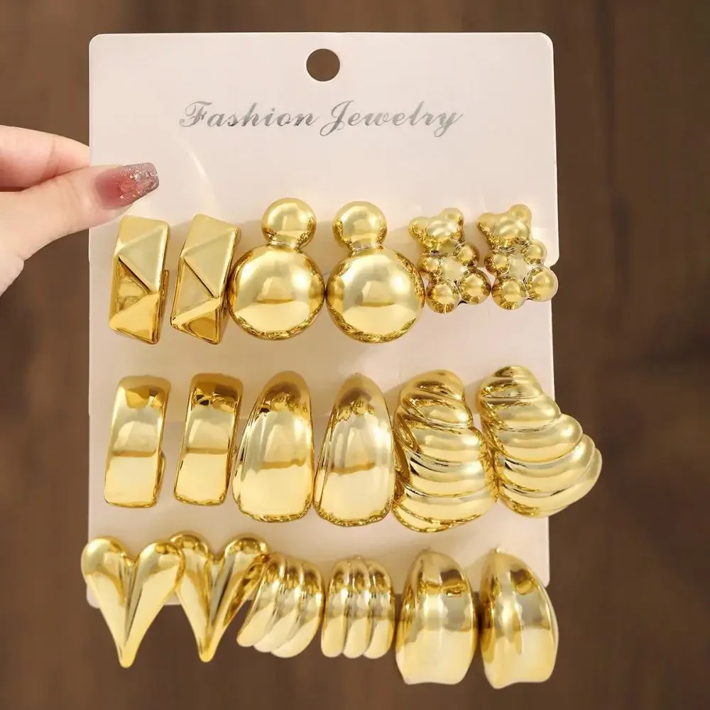 6 шт./компл. модные серьги-капли золотого цвета в форме сердца и медведя для женщин, простые витые металлические серьги C-образной формы, элегантные ювелирные изделия, подарки 6 шт./компл. модные серьги-капли золотого цвета в форме сердца и медведя для женщин, простые витые металлические серьги C-образной формы, элегантные ювелирные изделия, подарки