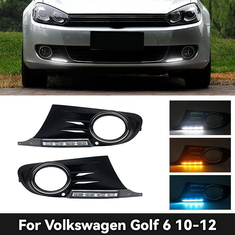

1 комплект DRL дневных ходовых огней, противотуманная фара, крышка дневного света 12 В с указателем поворота для VW Golf 6 Golf6 MK6 2010 2011 2012