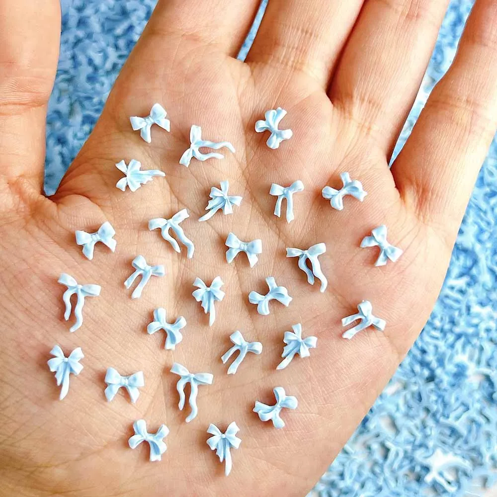 100 قطعة/الحقيبة كريم الأزرق ثلاثية الأبعاد القوس الصغير عقدة الراتنج مسمار السحر متعدد رائعتين غير النظامية ربطة العنق مسمار الفن زينة DIY بها بنفسك مانيكير *