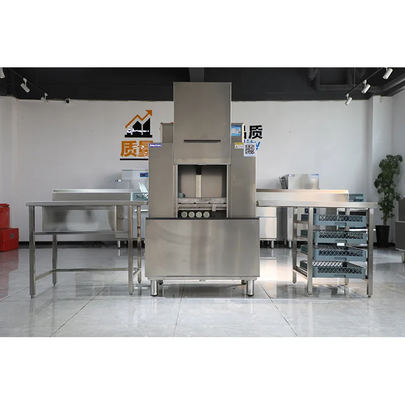 Máquina de lavar louça comercial totalmente automática, equipamento de limpeza de cozinha, aço inoxidável, multifuncional, grande, 380V, 50kW