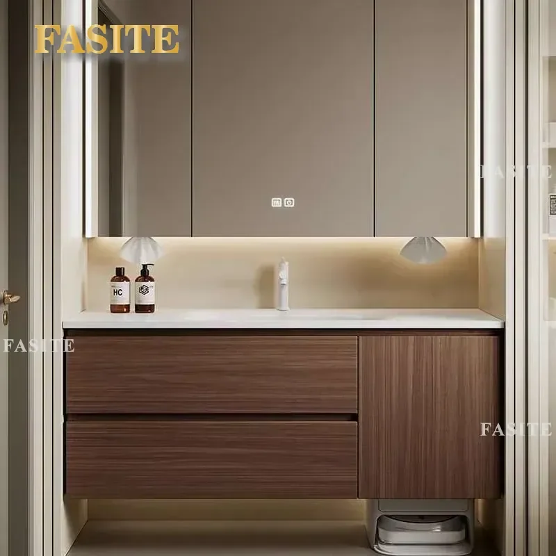 For Medieval Style Bathroom Vanity Unit with Simple Ceramic Integrated Basin Wall Mounted Mirror Cabinet Washstand Storage