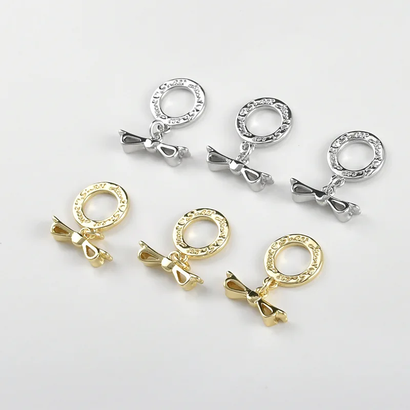 14k Real Gold Color Retention Bow Lettering Circle OT Buckle DIY Handmade Bracelet Necklace Connection Jewelry Accessories