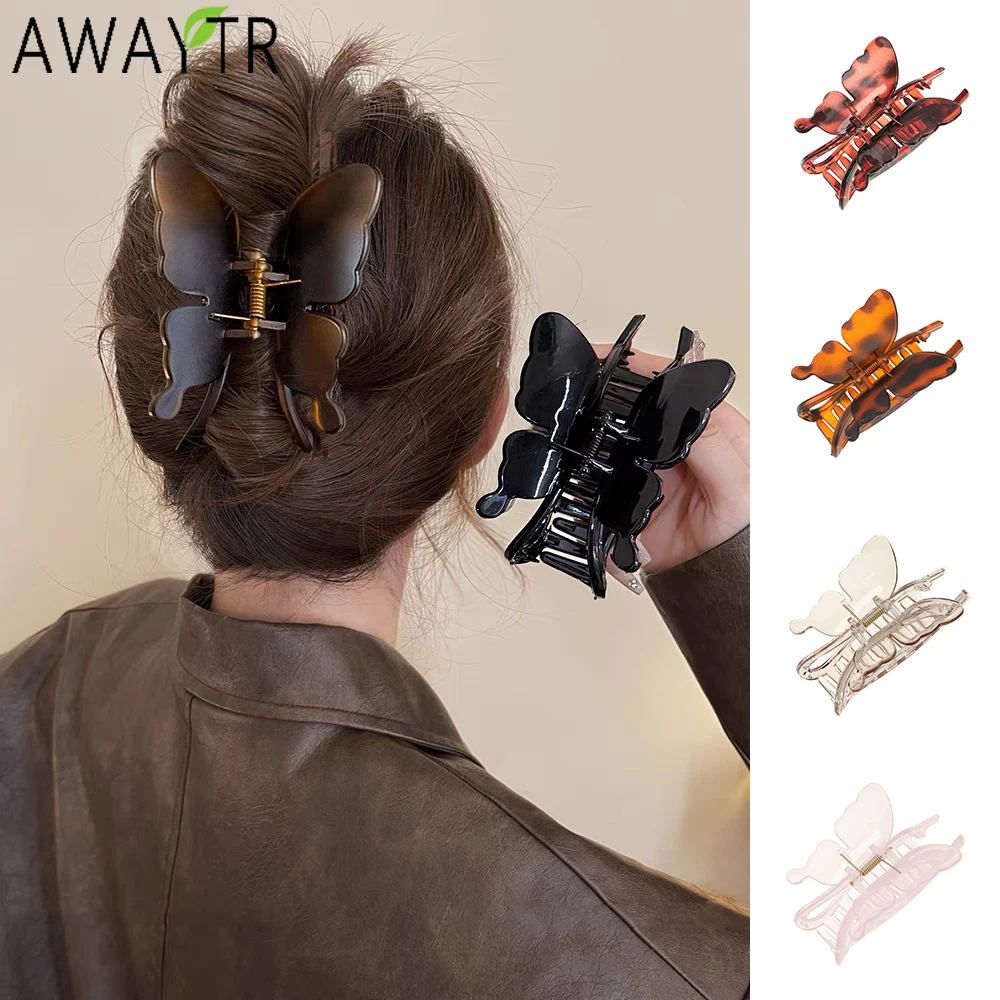 AWAYTR Vintage Butterfly Hair Claws Acrylic Ponytail Hair Clips Crab For Women Girl Gift Hair Accessories Valentine Headwear