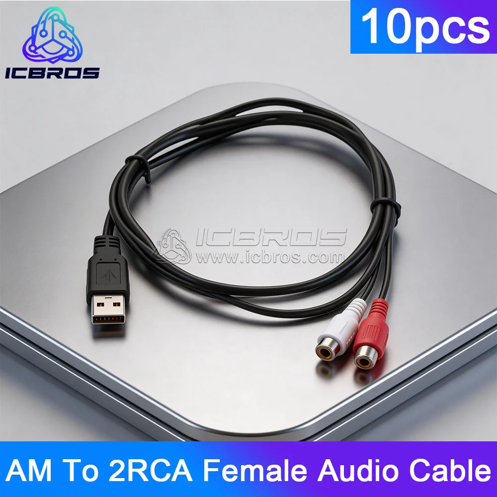 10pcs USB Revolution Two Lotus AV Cables, AM To 2RCA Female Audio Cable, Set-Top Box, DVD Connection, TV Cable