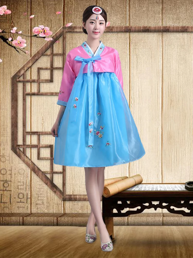 Embroidered Short Korean Traditional Costume Women's Dance Performance Clothes  Ethnic Group Large Long Jin Outfits