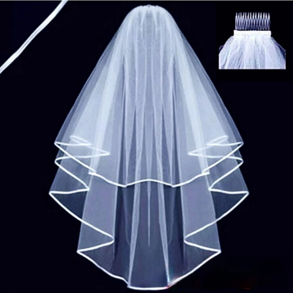 Real Image Soft Tulle Bridal Veils Lace Appliques Veil with Comb White High Quality Headdress for Marriage Wedding Accessories