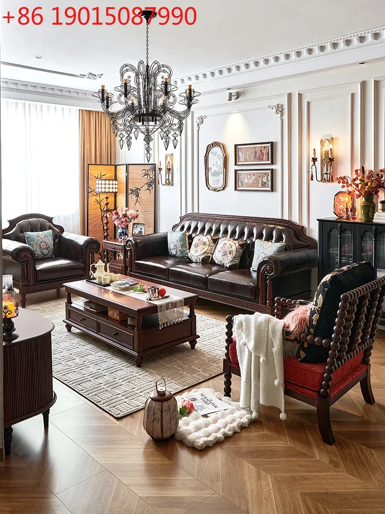 solid wood leather sofa first layer cowhide 123 combination simple beautiful living room villa furniture four people