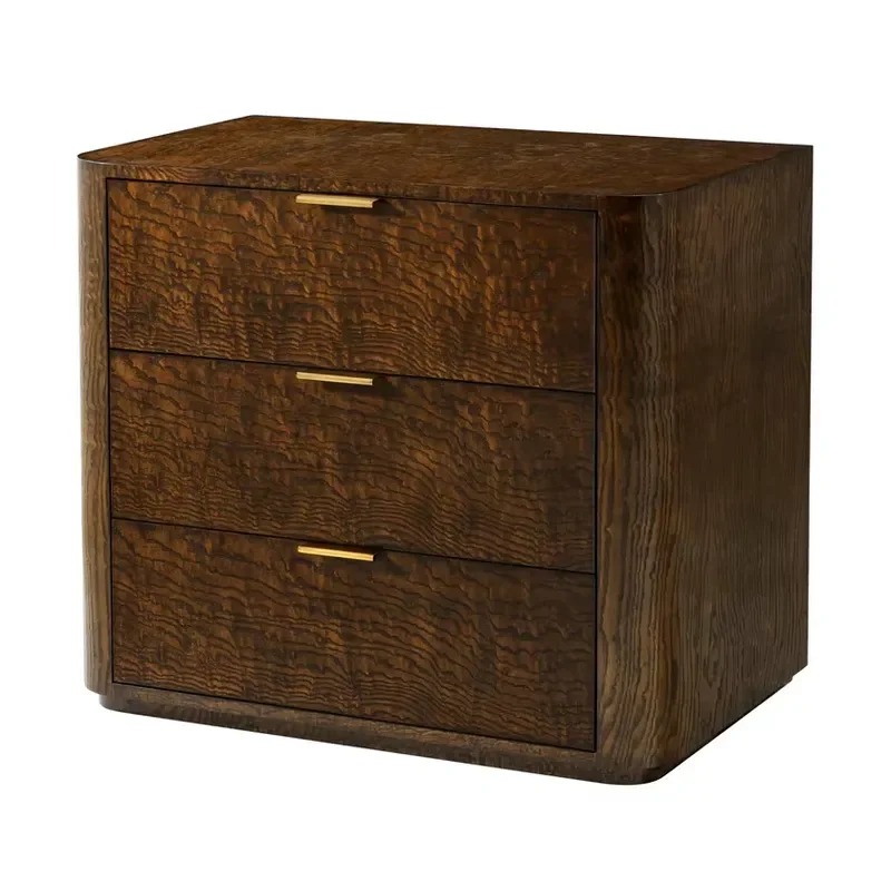 Theodore Alexander Kesden 3-Drawer Nightstand with Ample Storage and Satin Brass Pulls