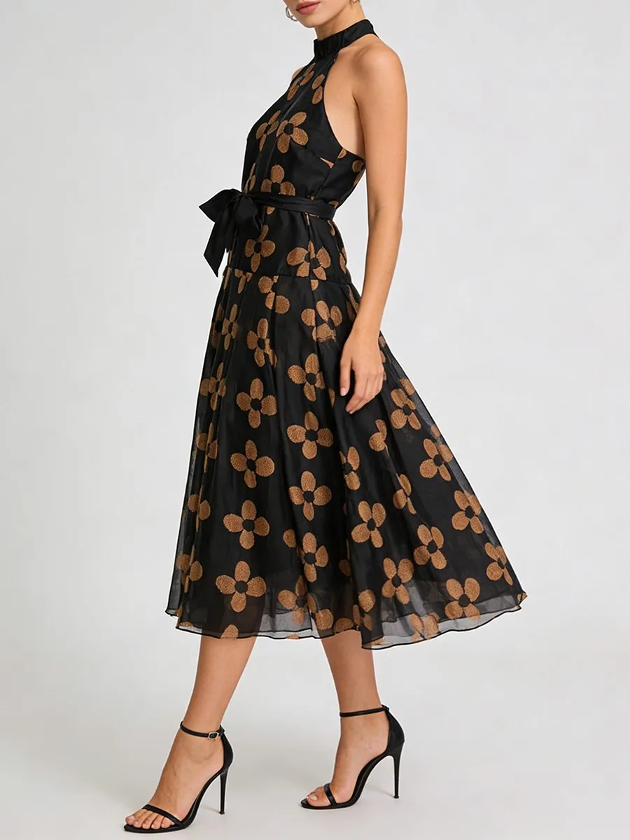 TWOTWINSTYLE Hit Kleurendruk Sheer Spliced Mesh Mode Jurken voor Vrouwen O Hals Mouwloos Patchwork Lace Up Jurk Vrouwelijke