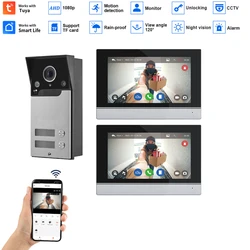 Tuya APP 7 Inch Wireless Wifi Smart IP Video Door Phone Intercom System with 2*1080p IP Monitor + 1 Rainproof Doorbell Camera