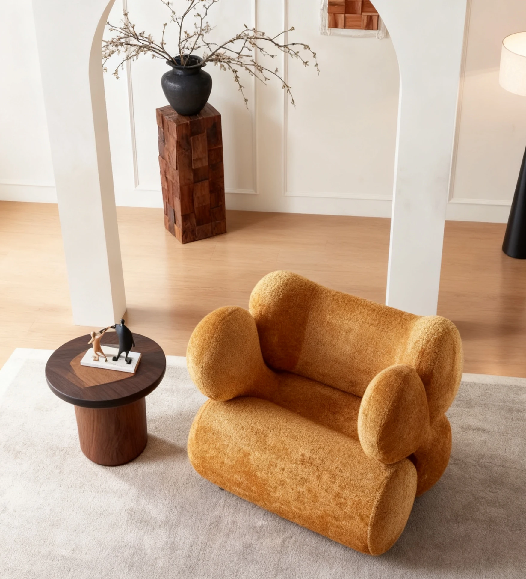 

Customized Creative Lazy Chair Nordic Single Sofa Chair Designer Living Room Balcony Luxury Lamb Plush Fabric Sofa Lounge Chair