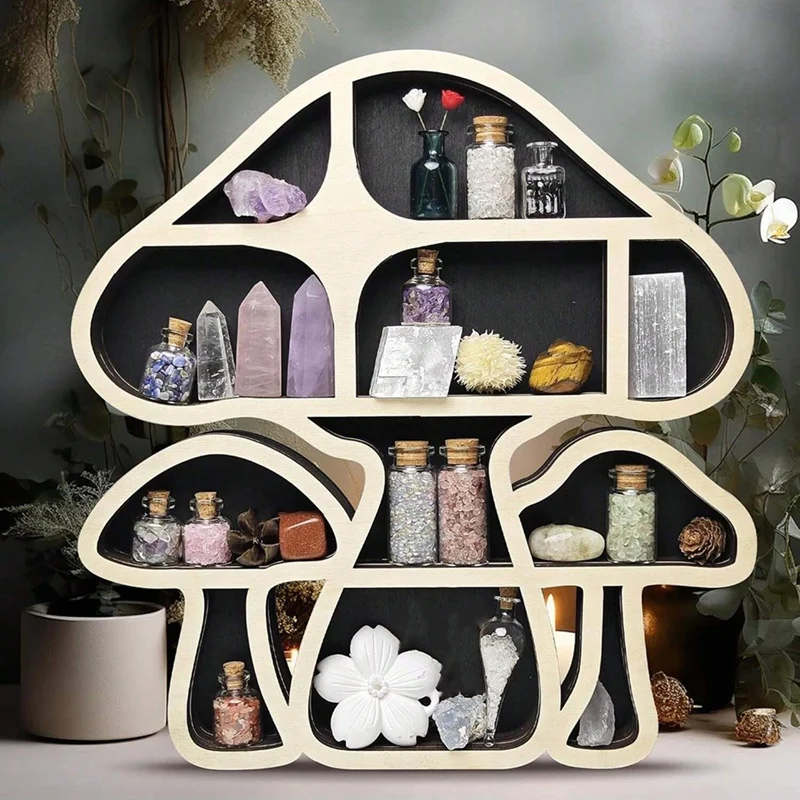 Mushroom-Shaped Shelf Multi-Layer Storage Rack Wall Decoration Pendant Wooden Craft Crystal Stone Storage Rack