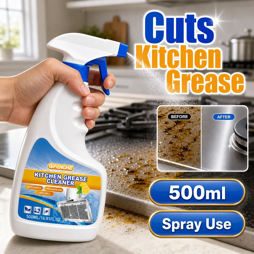 Kitchen Grease Cleaner Spray 500ml Heavy Duty Degreaser Oil Stain Remover for Range Hood Stove Oven Cooktop