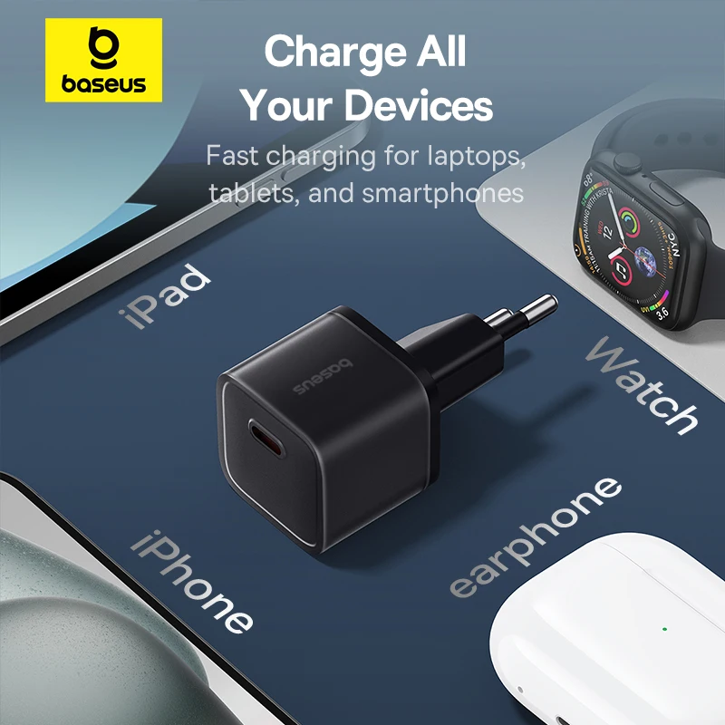 Baseus-cargador de teléfono portátil con USB tipo C, dispositivo de carga rápida PD para iPhone 15, 14, 13, 12, 11 Pro Max, 20W