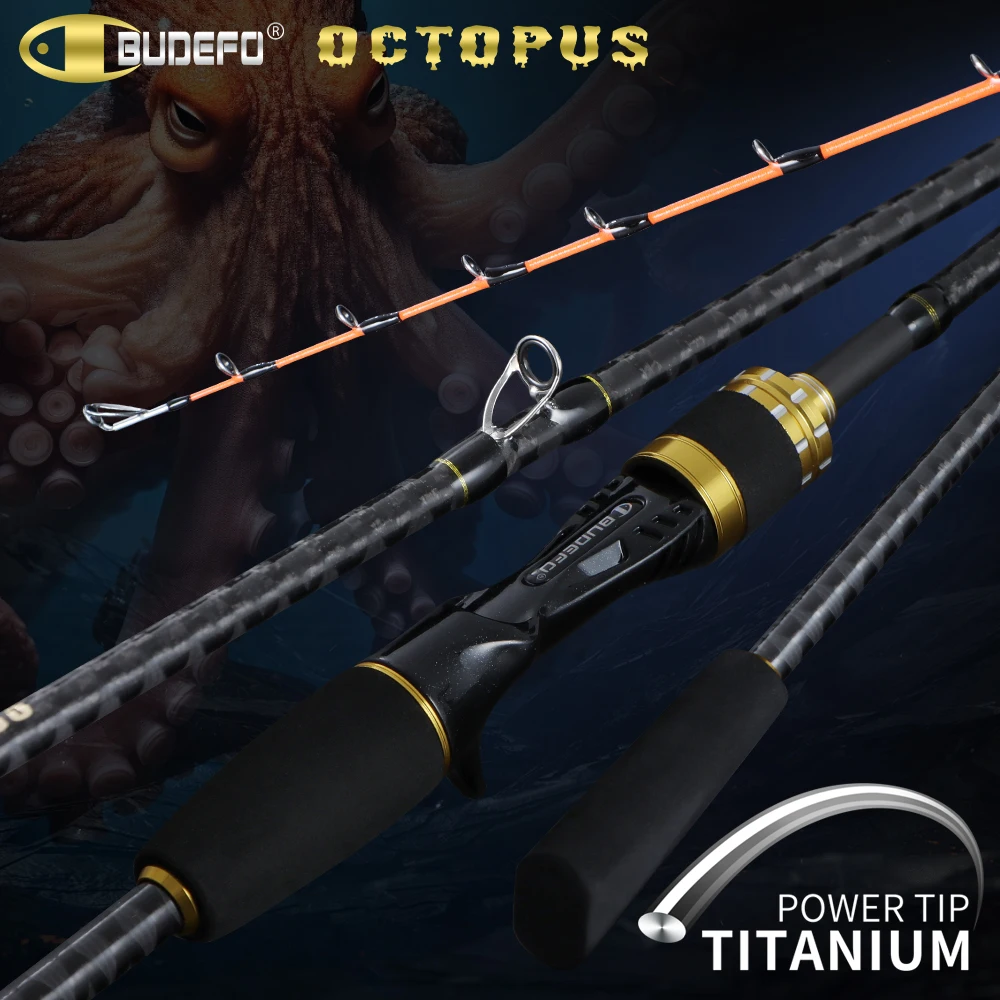 BUDEFO Titanium Tip Octopus Squid Cuttle Carbon Fiber Casting Fishing Rod Saltwater Boat Light Slow Jigging Rod M/ML 1.7M