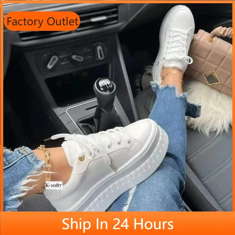 White Shoes Casual Shoes for Women 2024 New Platform Sneakers Solid Color Ladies Footwear Trend Lightweight PU Vulcanized Shoes