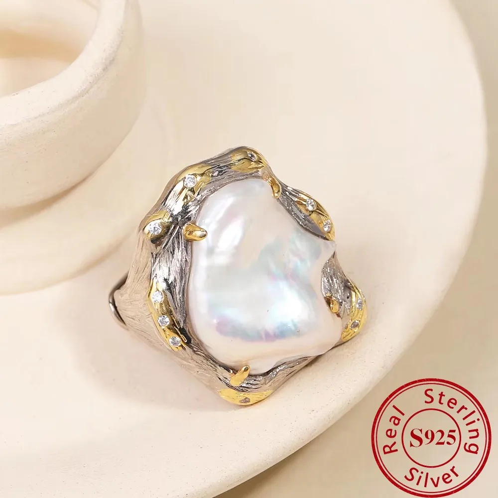 

High-quality Natural Freshwater Pearl S925 Silver Ring Suitable Parties Beach Vacations Adjustable Size Perfect Holiday Gifts