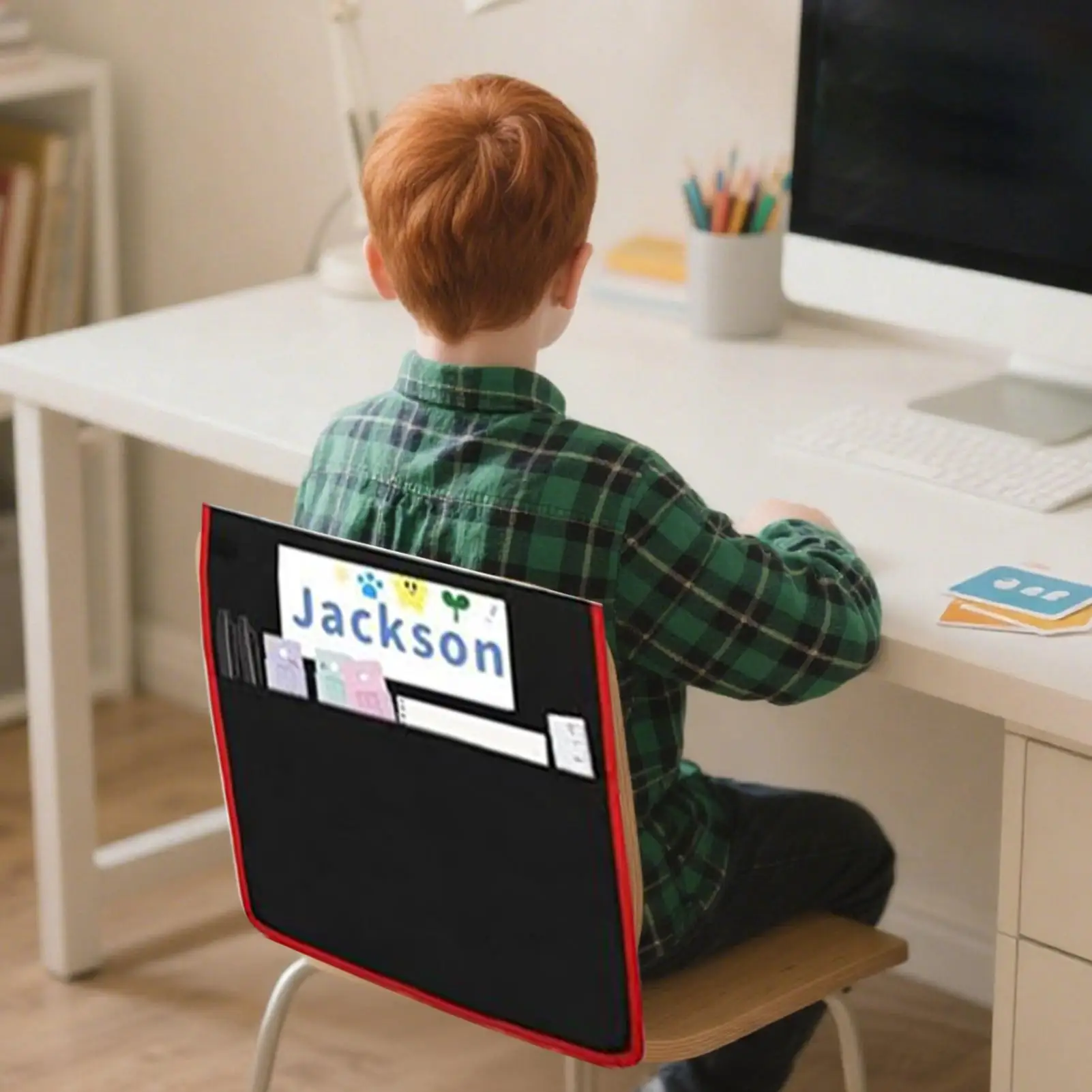 School Seat Chair Storage Pocket Chair back Buddy Organizer Pockets with Label Slot Multiple Pockets for School Home Classroom