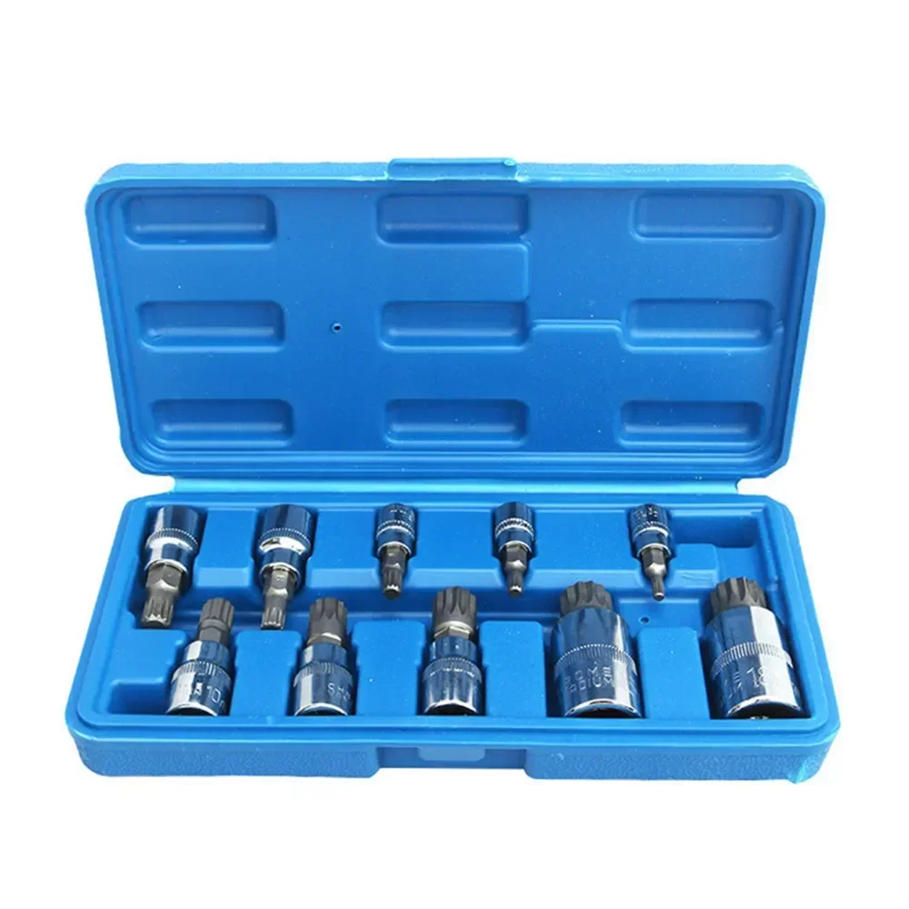 10 Pcs 12 Point Triple Square Spline Bit Socket Set Professional High Quality Tamper Proof with Case Automotive Tool Kit M4 M18