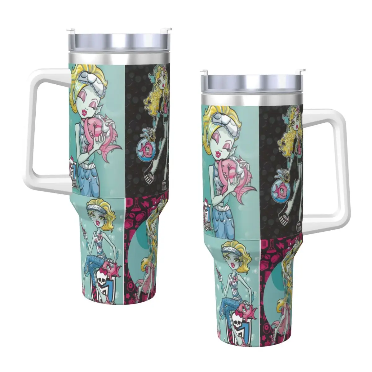 Monster High Dolls Collages Stainless Steel Tumbler Beach Coffee Mug With Straws and Lid 40oz Mugs Cup Cold Drink Water Bottle