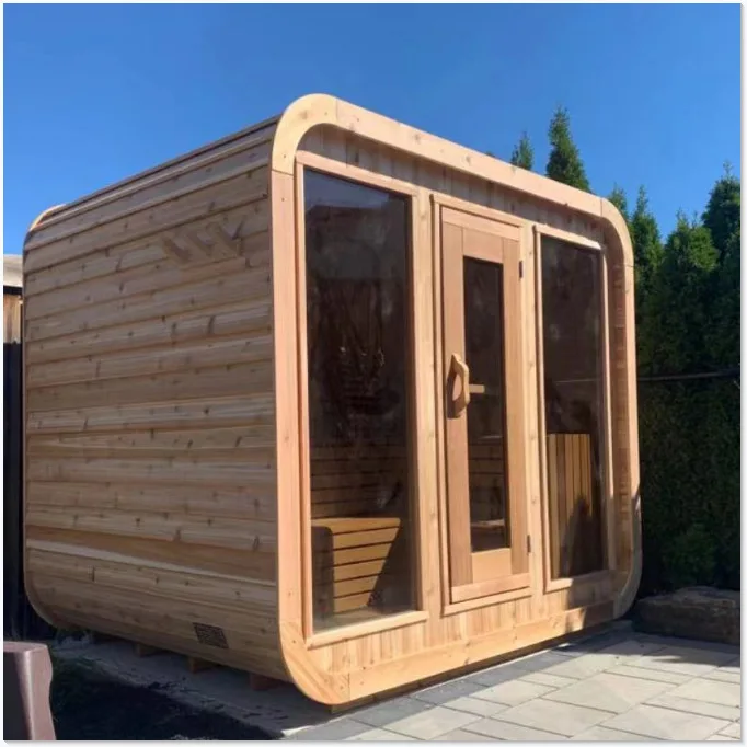 Customized High-quality Wholesale Wooden Door with Window Steam Sauna Rectangular Sauna Room for 6 People