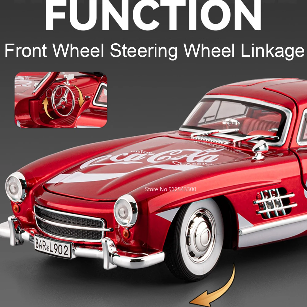 1:24スケール 300SL 500K ヴィンテージカー おもちゃ モデル 合金ボディ ドア開閉 音楽 ライト プルバック 車両モデル キッズ ホビー ギフト
