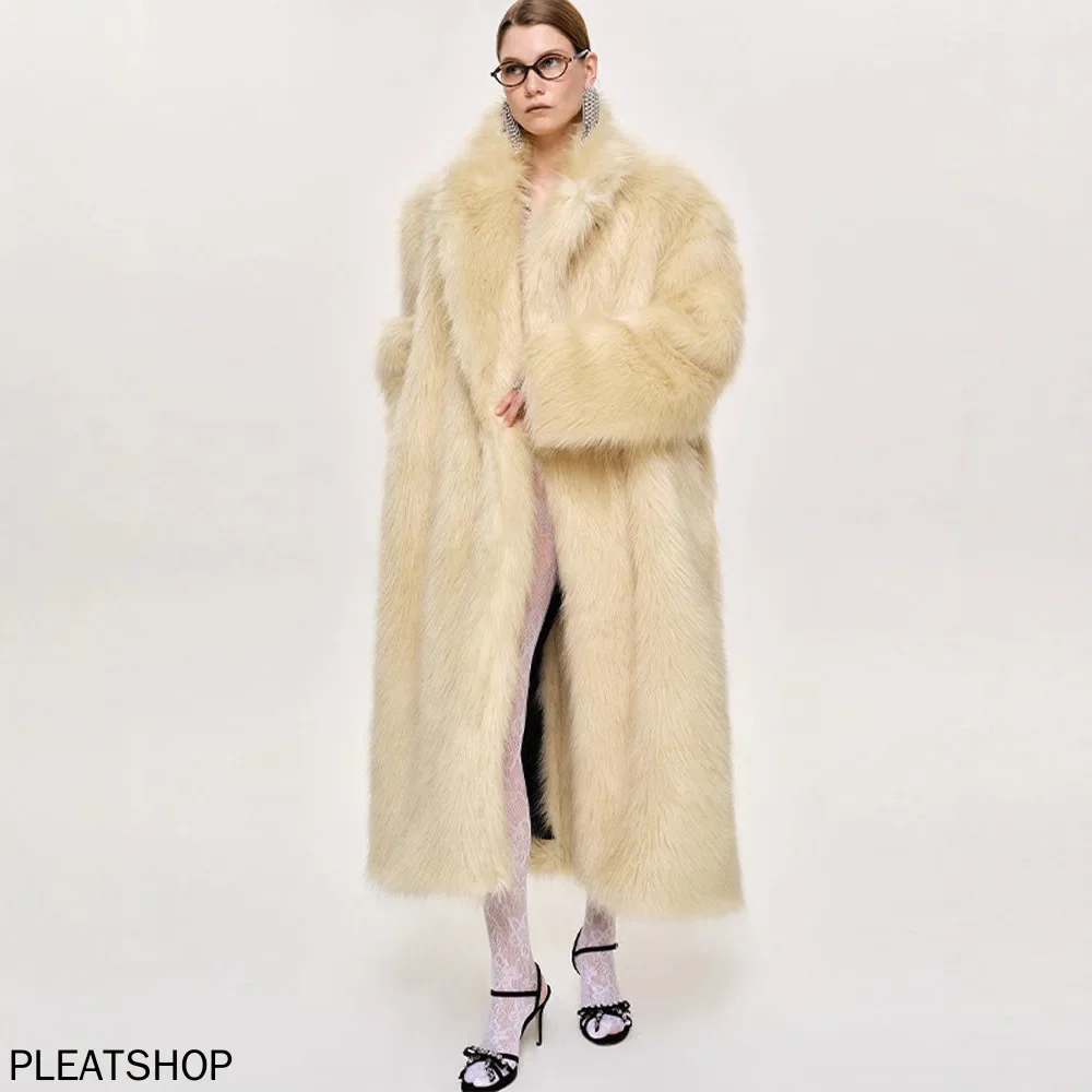 

Русская осенне-зимняя Новое поступление, модная повседневная однотонная шуба с воротником, женское длинное пальто из искусственного меха