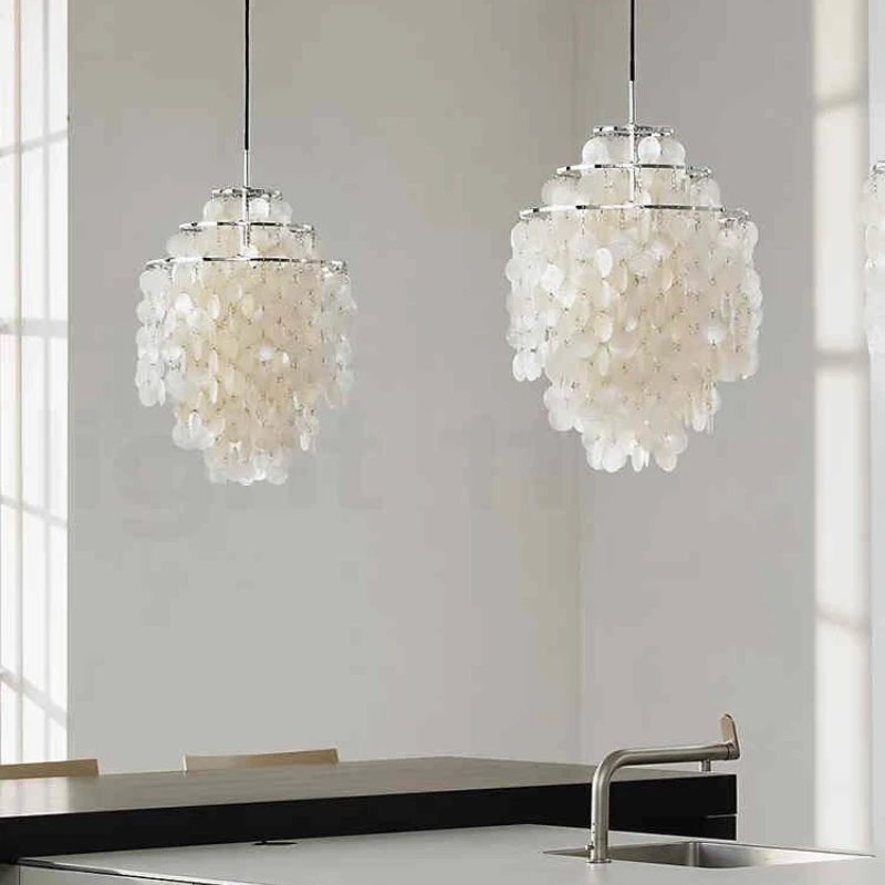 

Nordic French Living Room Dining Room Pearl Shell Chandelier Designer Vintage Study Bedroom Wind Chime Light