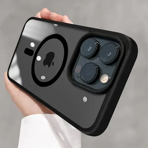 High Quality Anti-fall Acrylic Black Case for iPhone 17 Air 16 15 14 13 12 11 Pro Max Plus Magnetic Magsafe Clear Hard Cover