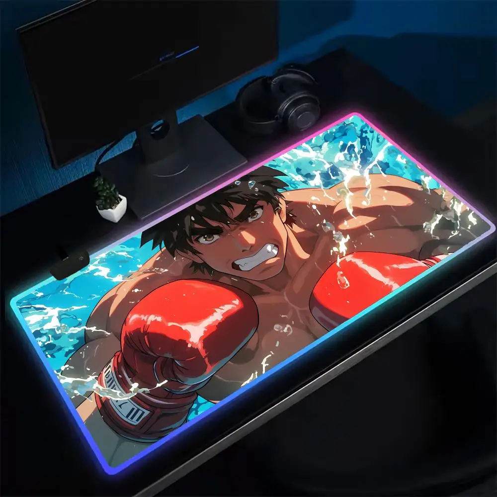 Anime H-Hajime No Ippo Mouse Pad Anime Gaming Mouse Pad LED Table Pads Backlit Rubber Desktop XXL Mousepad RGB Desk Mats