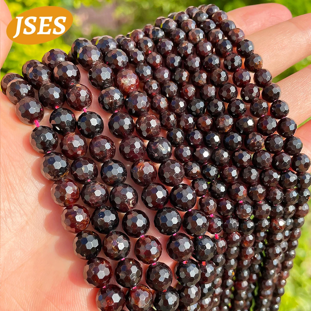 

JSES Natural Brazil Red Garnet 6/8mm Faceted Round Loose Beads Shinny Stone Bead For Jewelry Making DIY Bracelet Necklace Strand