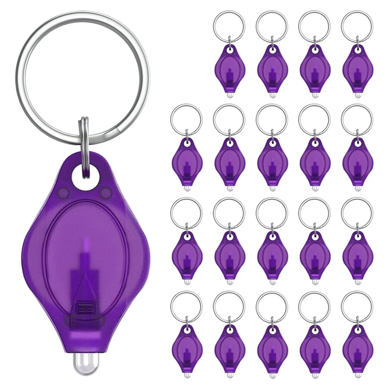 

Mini UV LED Keychain Flashlight Set Kit 10 Lumen Portable Purple Light Detector, 20 Pack