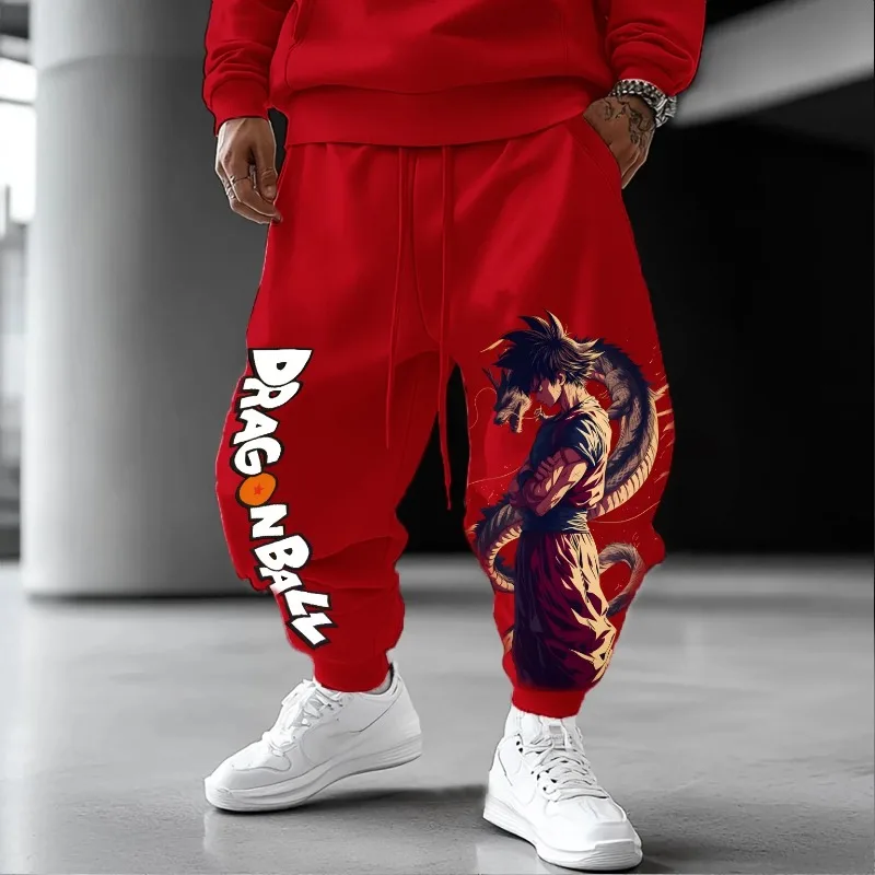 

2025 Men's Autumn Winter Red Sweatpants Japanese Anime Dragon Ball Z Goku Graphic Pants Y2k Trousers 100% Cotton Casual Leggings