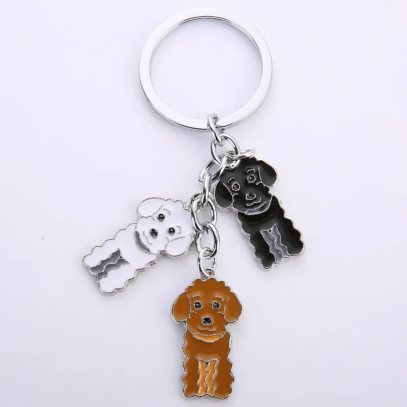 Metal Esmalte Cartoon Dog Chaveiro para Mulheres e Homens, Cute Poodle Chaveiro, Pendurado Jóias Chaveiro, Presente para o Saco, Chaveiro do carro