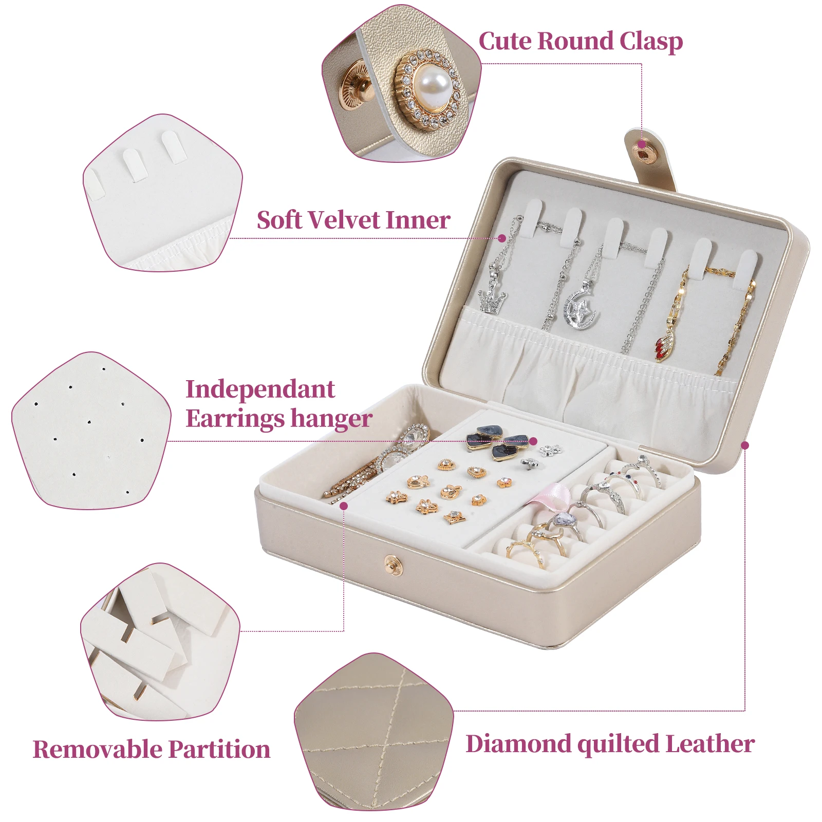 Portable Jewelry Organizer Box For Women Necklace Earring Ring Storage Display For Case Elegant Rhombus Design Gift